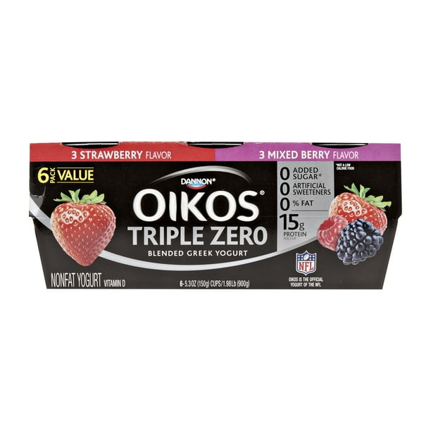 Oikos, Triple Zero Strawberry/Mixed Berry Greek Nonfat Yogurt, 5.3 Oz