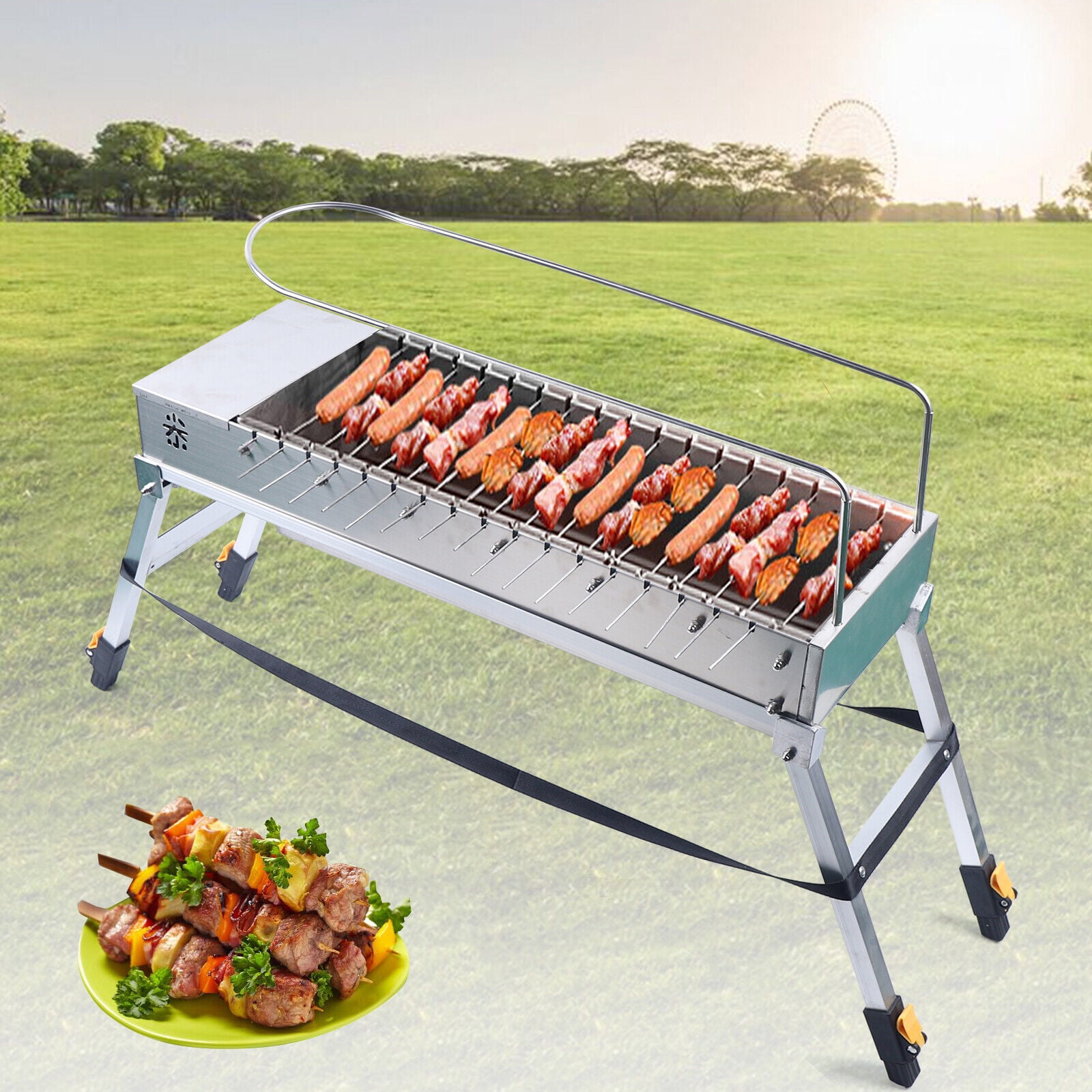Electric Charcoal Grill Automatic Flip Barbecue Stove Outdoor BBQ 17X Roast Rods