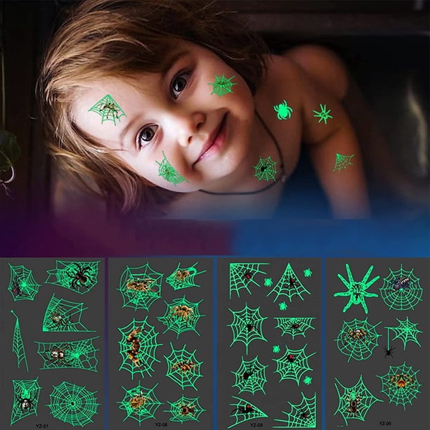 Tatuajes Temporales De Halloween Luminosos, 10 Hojas Con Arañas Y Telarañas, Para Niños Y Fiestas