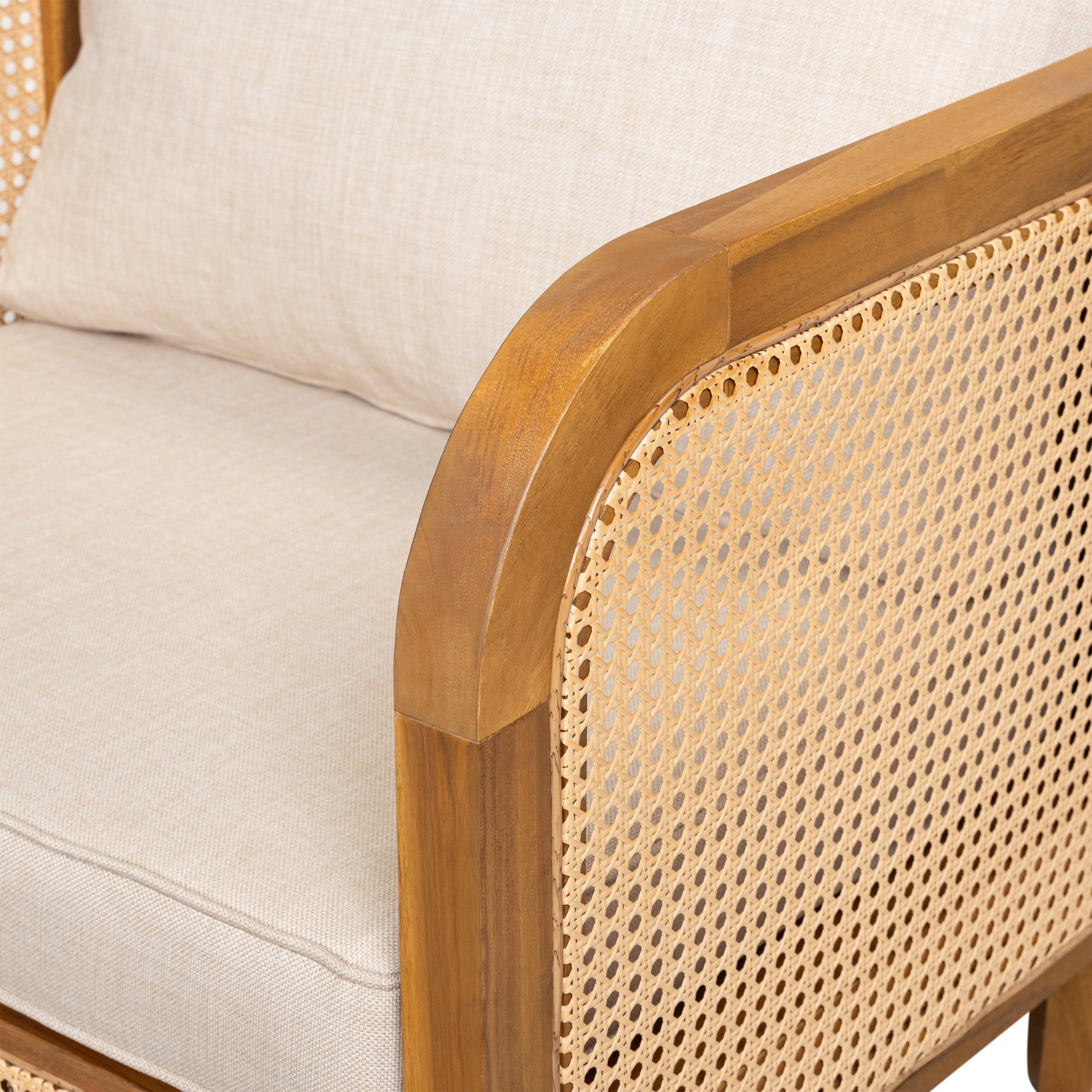 Christopher Knight Home Bohemian Outdoor Wicker Lounge Chair with Cushion, Solid Wood Frame, Beige