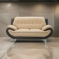 thumbnail image 6 of Benjara BM319236 67 in. Diana 2 Tone Brown & Beige Genuine Leather Chrome Pillow Arms Loveseat, 6 of 6