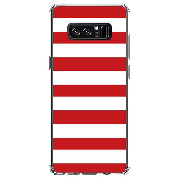 DistinctInk Clear Shockproof Hybrid Case for Samsung Galaxy Note 8 - TPU Bumper, Acrylic Back, Tempered Glass Screen Protector - Red & White Bold Horizontal Stripes