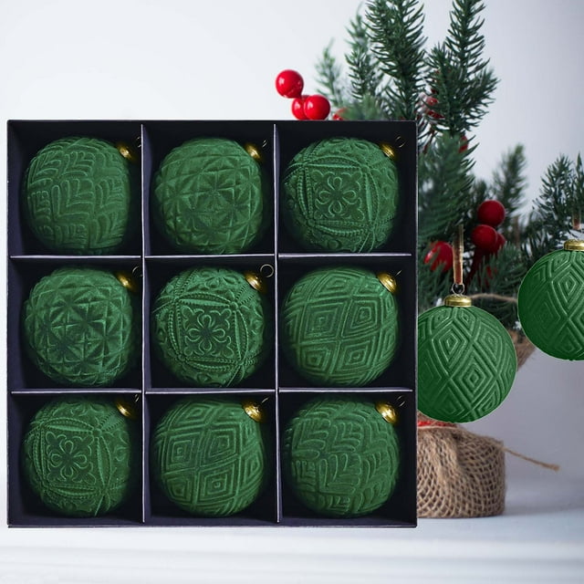 Juego de Adornos Navideños Vintage | 9 Piezas Colgantes para Árbol de Navidad con Acabado Nevado | Artesanía de Calidad | Fácil de Colgar