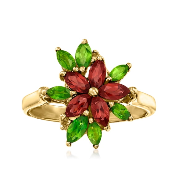 Ross-Simons 1.20 ct. t.w. Garnet Flower Ring With .90 ct. t.w. Chrome Diopsides and Citrine Accents in 18kt Gold Over Sterling, Women's, Adult