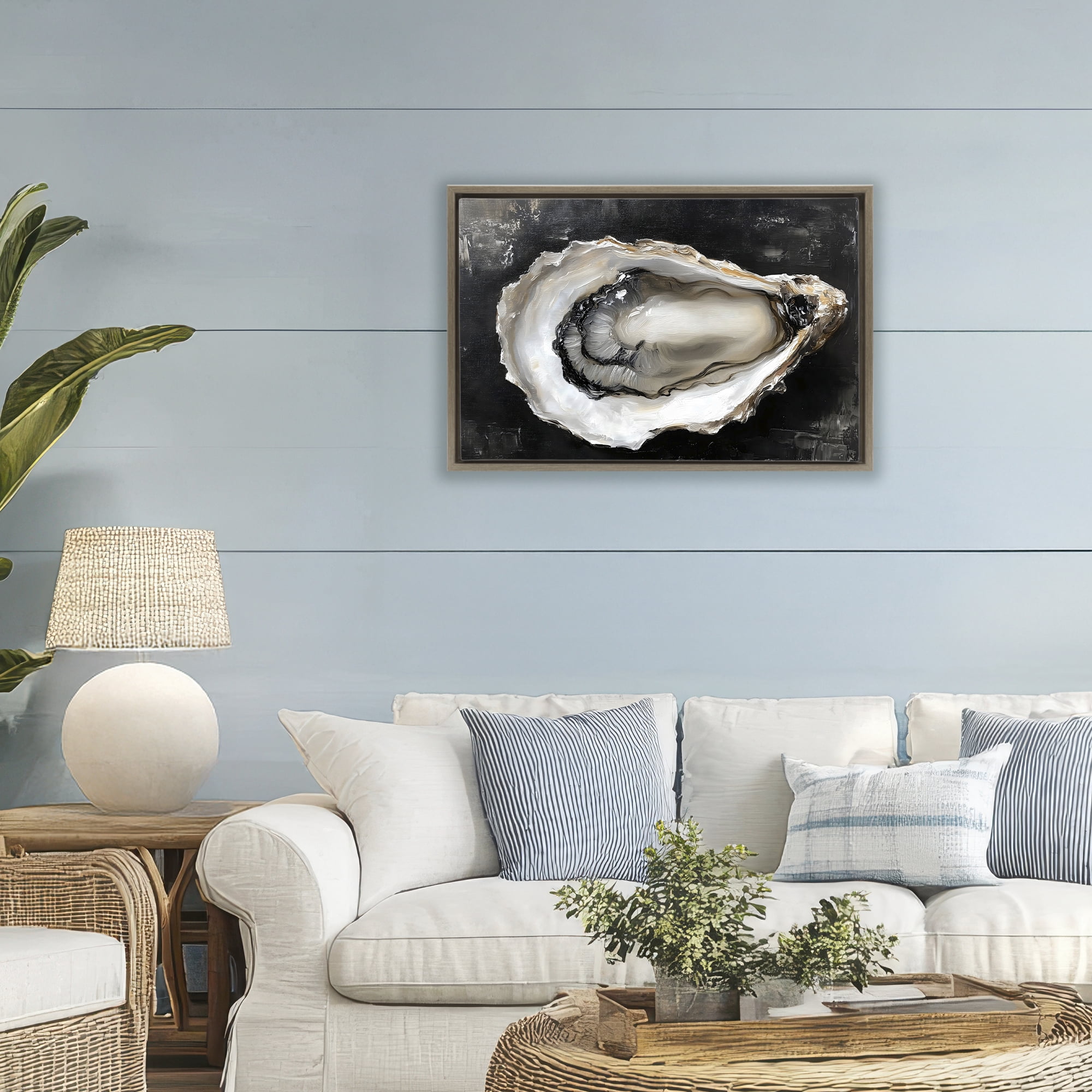 Stupell Industries Black Oyster Pearlescent Shell Brown Framed Floater Canvas Wall Art, design by LSR Design Studio