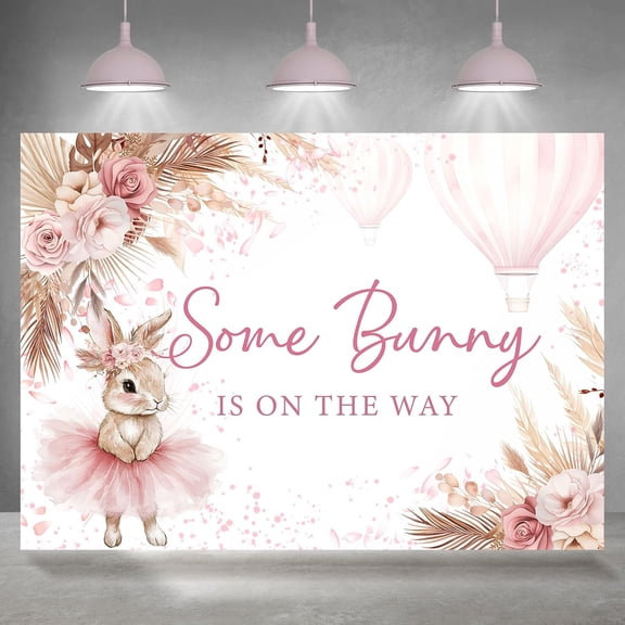 7x5FT Bunny Baby Shower Backdrop Some Bunny is On The Way Photography Background for Girls Boho Floral Rabbit Newborn Shower Birthday Party Decorations Banner Photo Booth Props
