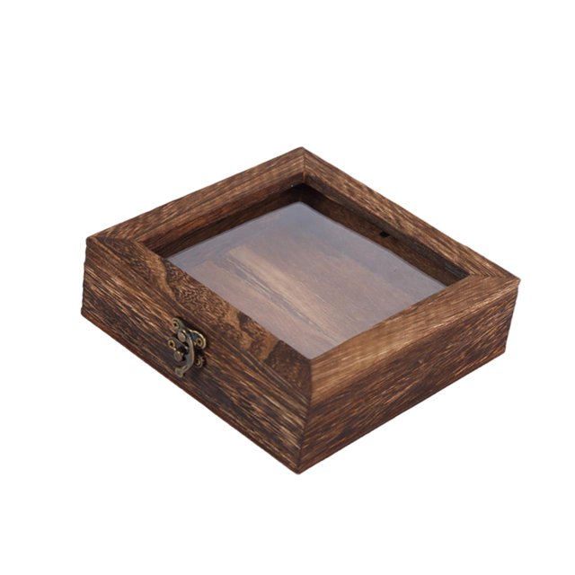 yuksok Specimens Display Case Dustproof Desktop Decoration Wood Jewelry Storage Box 15cmx15cmx4.5cm