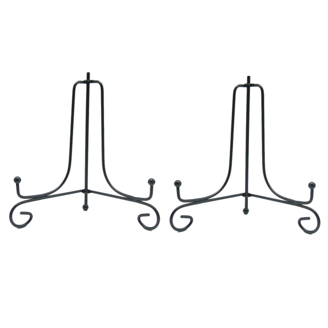 2pcs Black Wrought Iron Plate Bracket Desktop Dish Holder Decorate Crafts Display Rack for Home Decoration (4 Inch)