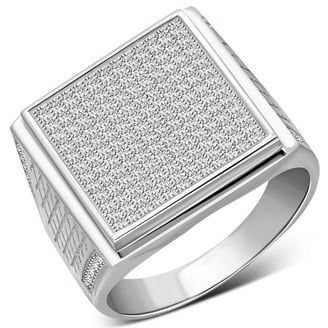 925 Sterling Silver Men's Silver-tone Micro Pave White CZ Stone