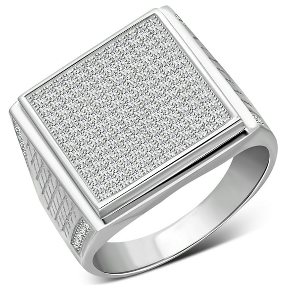 Men's 925 Sterling Silver Square Statement Ring Cubic Zirconia Size 9