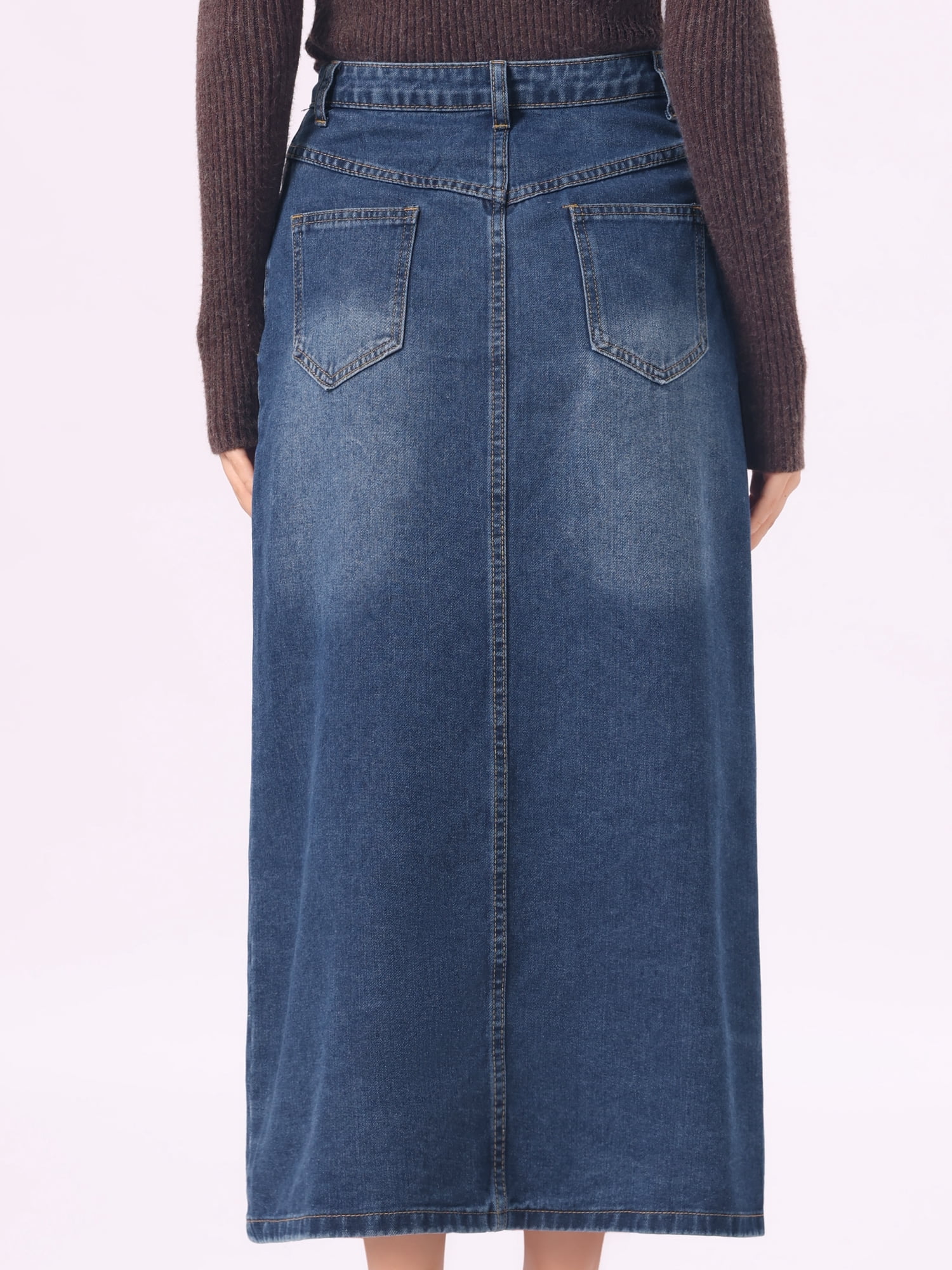 DARING DIVA Women's Denim Skirt Midi Length Button Down Jean Skirts L Blue