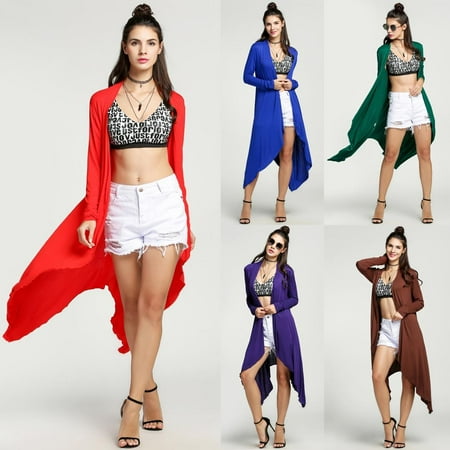 - Meaneor Fashion Stylish Ladies Women Irregular Casual Open Stitch Solid Asymmetric Hem Long Cardigan Jacket HFON