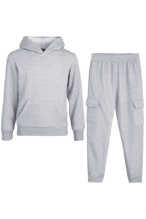 Boys' Fleece Jogger Set - 2 Piece Basic Solid Pullover Hoodie and Cargo Sweatpants (Size: 8-18)