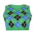 thumbnail image 2 of Women‘s V Neck Sleeveless Argyle Sweater Knitted Vest Slim Fit Ribbed Tank Crop Top Spring Fall Winter Kitwear, 2 of 3
