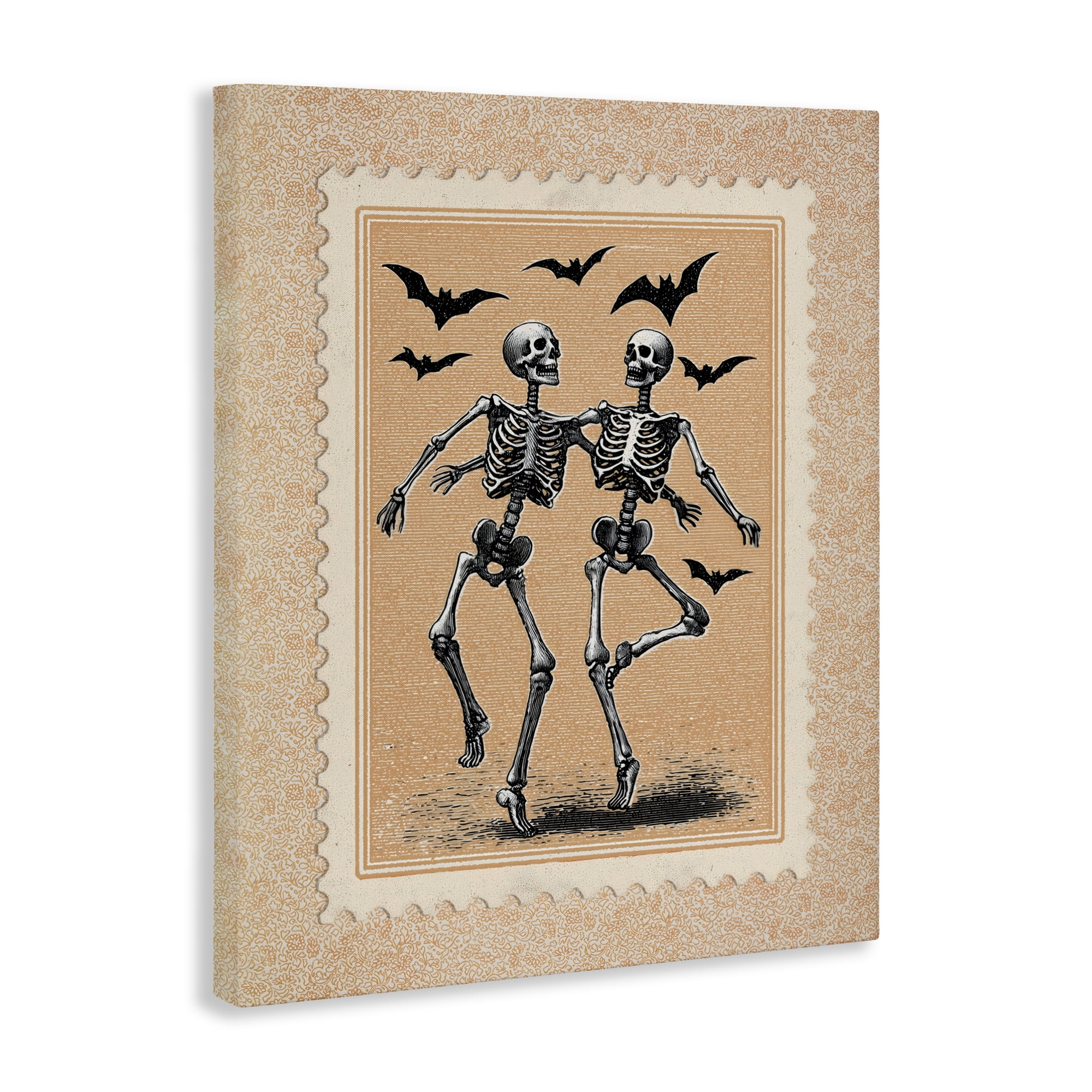 Vintage Dancing Skeletons Stamp Canvas Wall Art, design by Arlington Prints