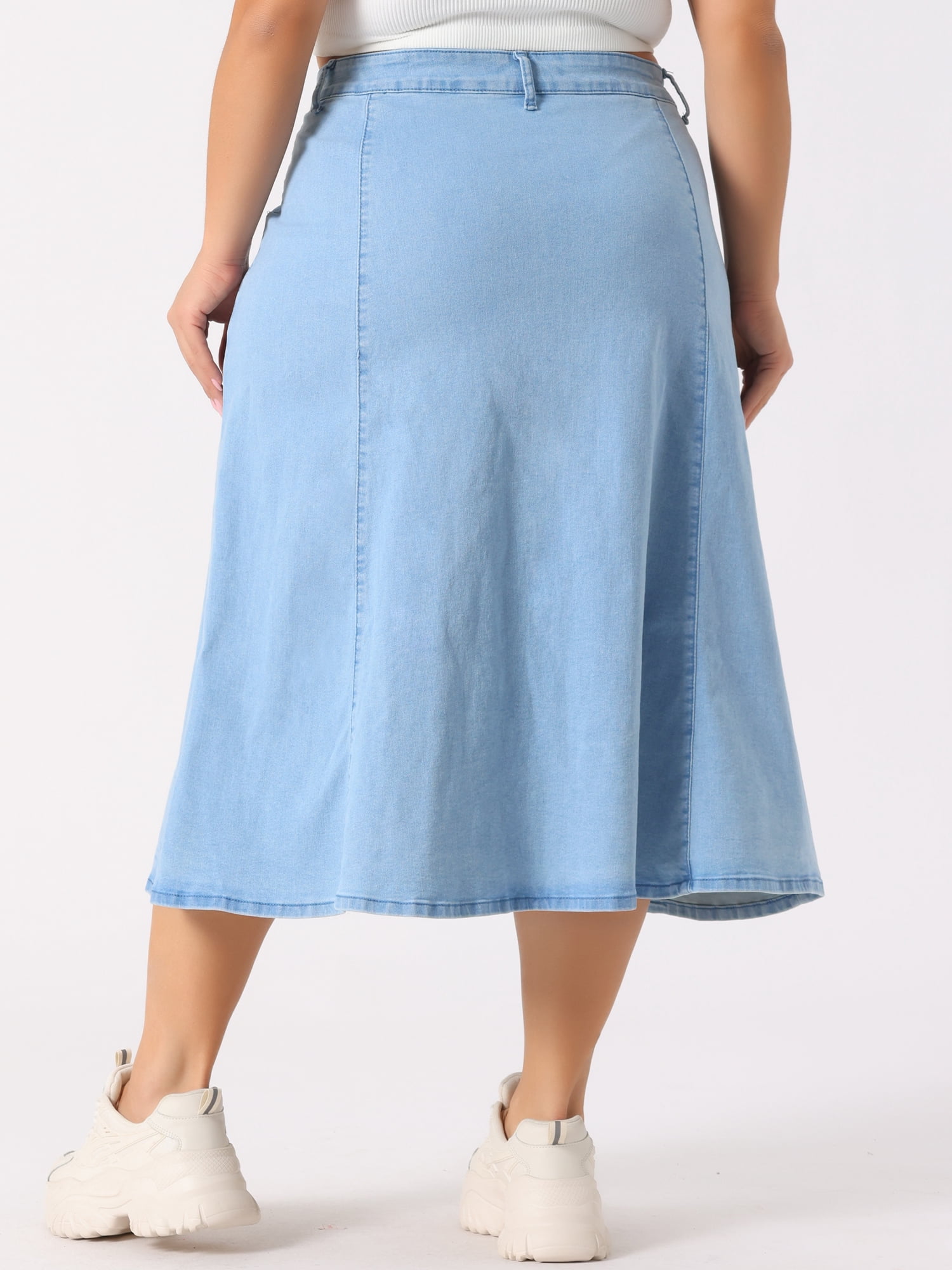 DARING DIVA Women's Plus Denim Skirts with Pockets A-Line Midi Jean Skirt 2X Light Blue