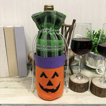 Halloween Non-Woven Wine Bottle Bag Pumpkin/Black Cat Candy Bag with Drawstring Closure Halloween Party Costumes Supplies Decorations--Pumpkin