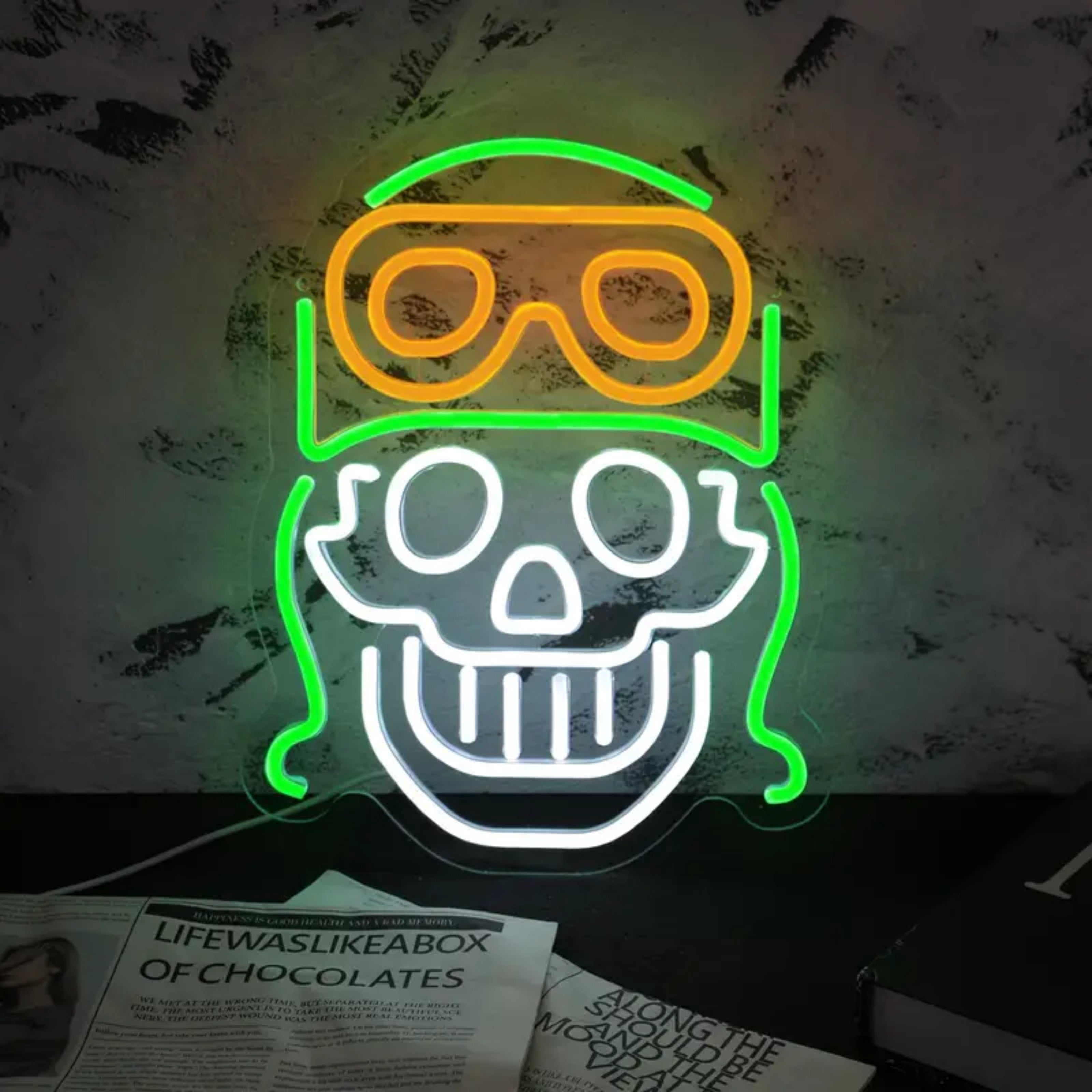 UPONRAY Skull Neon Signs, 13.8"*12.6" Dimmable & USB-Powered LED Neon Light, Stylish Wall Decor for Halloween Party, Home, Bar, Shop, Haunted House