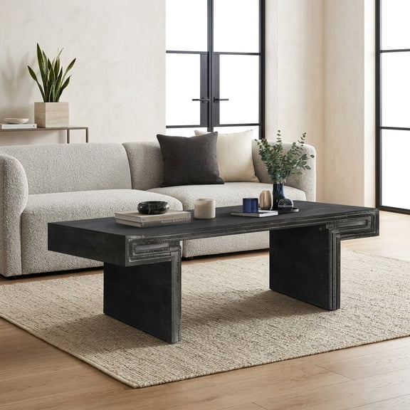 Industrial Coffee Table with Dual-Tier Shelving - Rustic Reclaimed Wood Texture