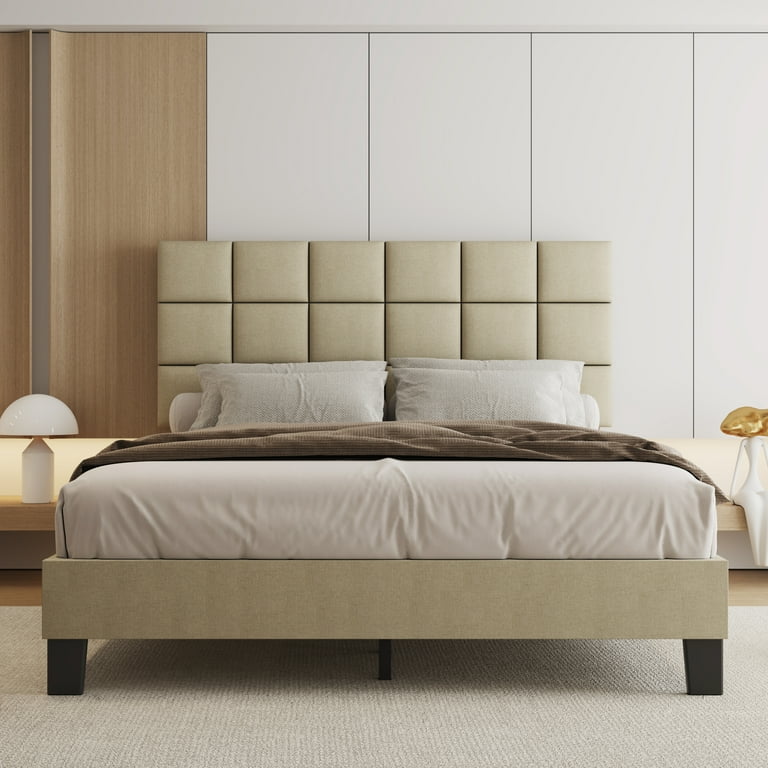 Lifezone Queen Size Upholstered Bed Frame with Adjustable