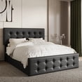 thumbnail image 4 of Spacious tamaño completo size marco de cama: 4 almacenamiento cajones & cabecero, linen forrado, de madera slat support, no necesita colchón base, button tufted design, negra, 4 of 6