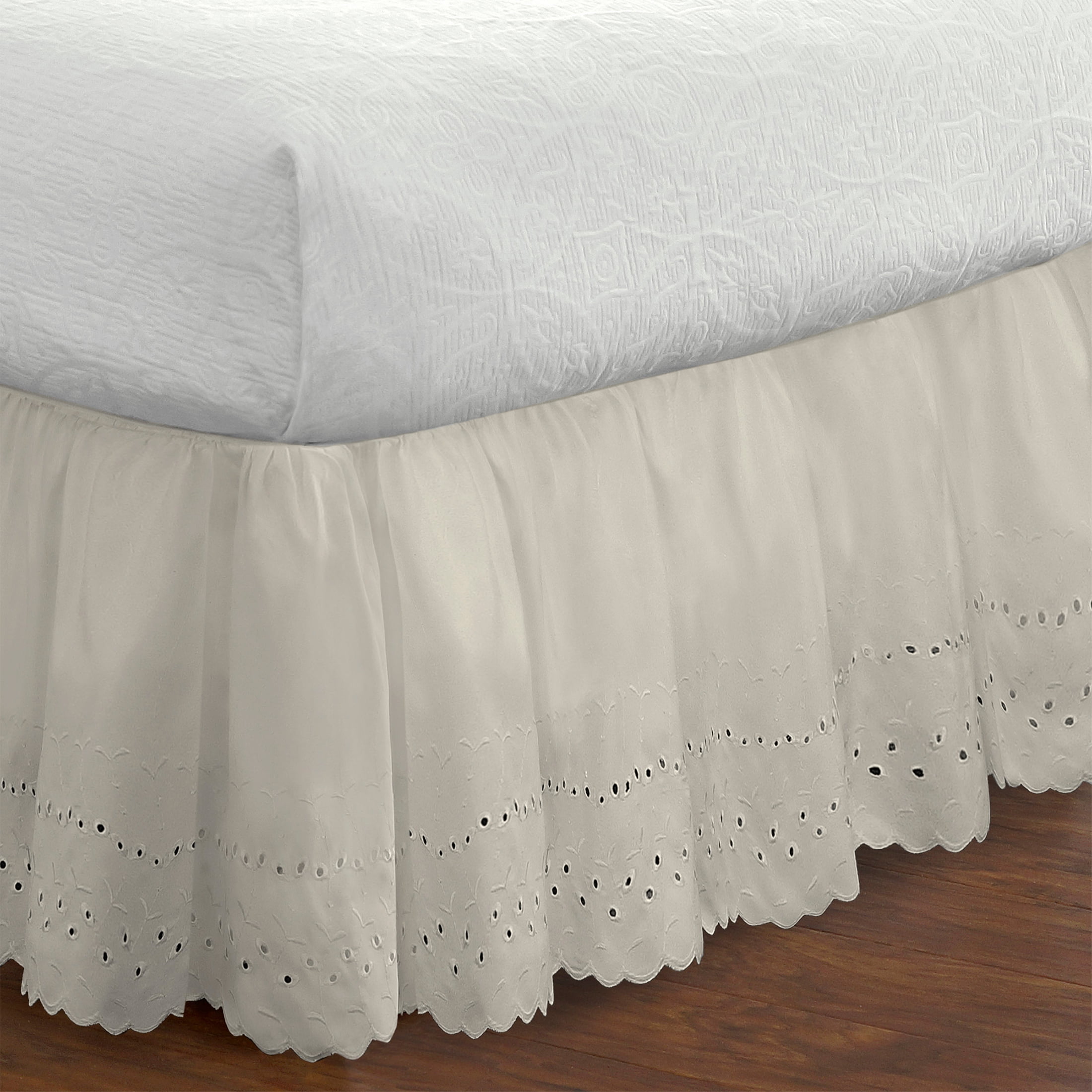 Fresh Ideas Ruffled Eyelet 14" Bed Skirt, California King, Ivory
