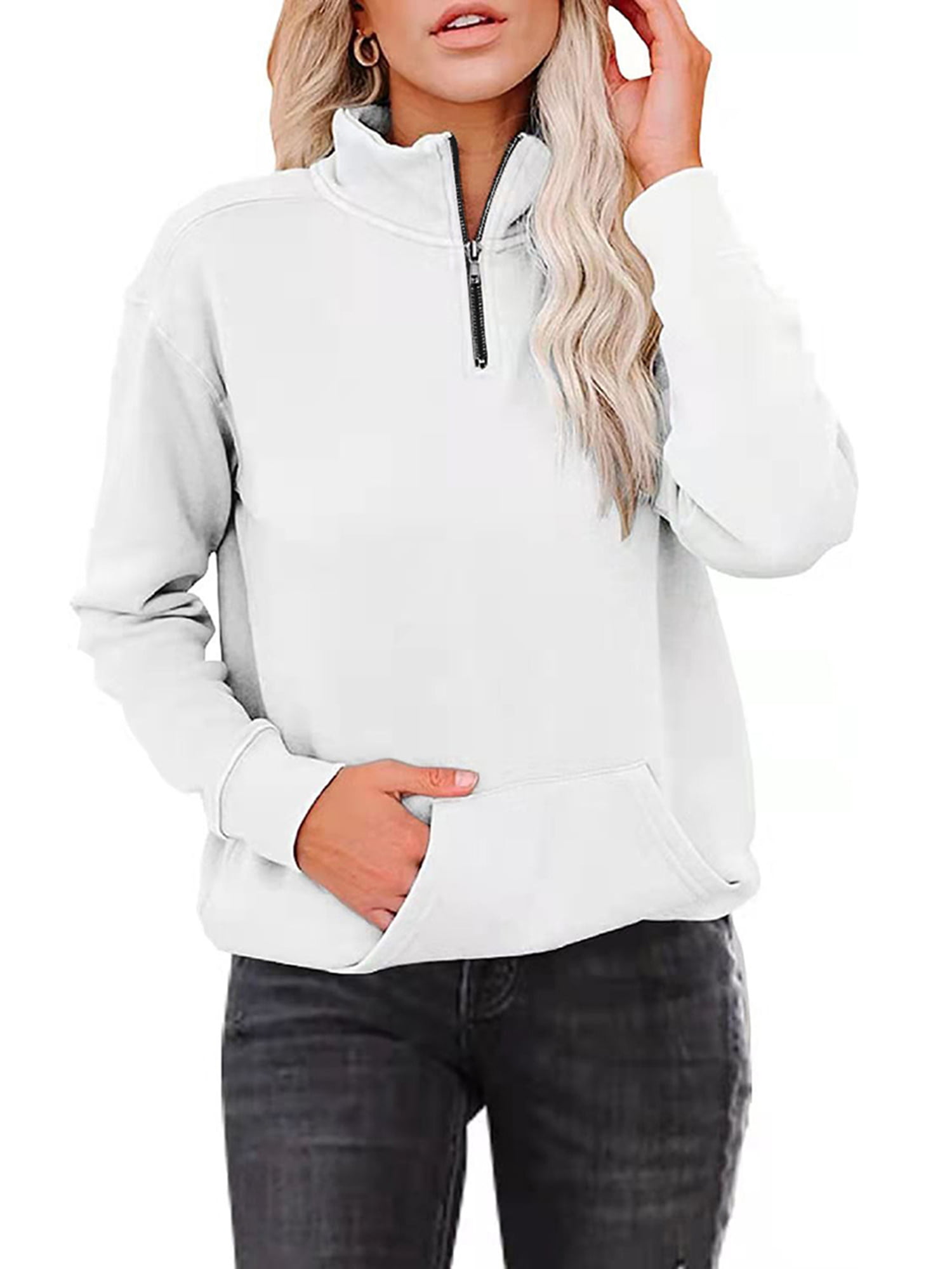 DOKOTOO Womens Casual Long Sleeve Stand Collar Sweatshirt 1/4 Zip Pullover with Pockets