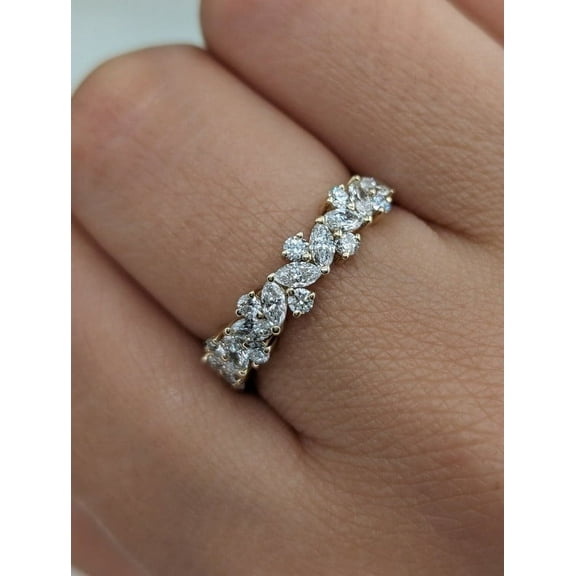 Solitaire Brilliance 1Ct Marquise and Round Diamond Eternity Wedding Ring for Women 10k Yellow Gold, Ring Size 4
