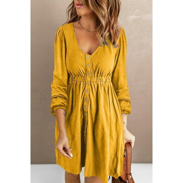 Yellow dress store button up