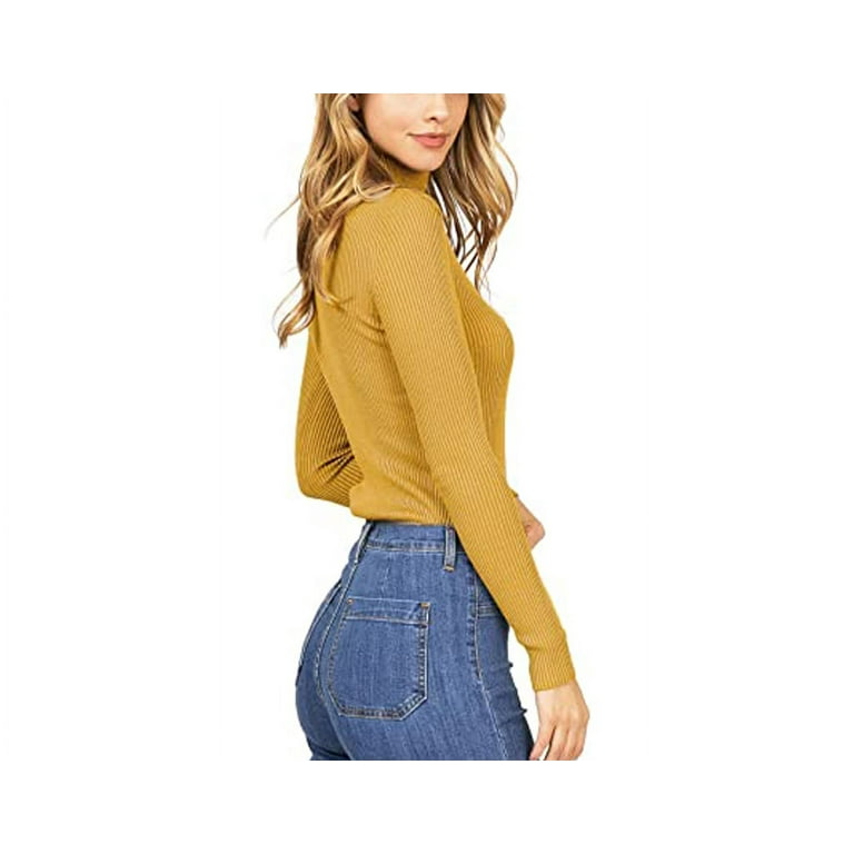 Simply Fashion Ambiance Women s Ribbed Long Sleeve Turtleneck Top Mustard large Walmart