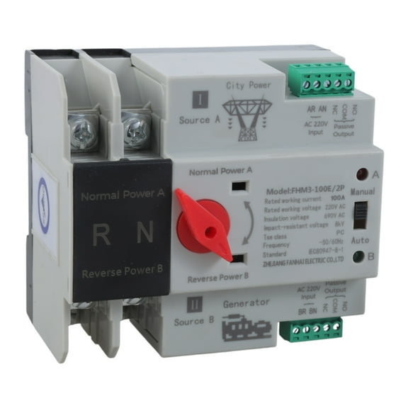 2P 100A Automatic Transfer Electrical Selector Switches Din Rail Mount Double Power Switches Generator Changeover Switches