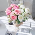 thumbnail image 4 of Flores artificiales de rosas blancas, peonías de seda, jarrones decorativos para decoración del hogar, ramo de novia, regalos artesanales de espuma, plantas falsas, 4 of 4