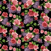 Marigold Jacobean Black Orange Floral Fabric, per Yard
