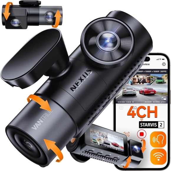 Vantrue N5 4 Channel WiFi 360° All Sides Dash Cam, STARVIS 2, 2.7K Front and Triple 1080P Recording, IR Night Vision, Voice Control, GPS, 24 Hour Buffered Parking Mode, Supports up to 512GB, Black