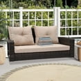 thumbnail image 2 of Dextrus 2-Seats Wicker Hanging Porch Swing Chair Outdoor Black Rattan Patio Swing Lounge w/ 2 Back Cushions Capacity 770lbs for Garden, Balcony, Living Room, Beige, 2 of 10