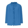 thumbnail image 4 of KyCheLot Cotton Linen Shirts for Women V Neck Summer 3/4 Length Sleeve Solid Color Tops Trendy Ruffle Trim Shirts, 4 of 5