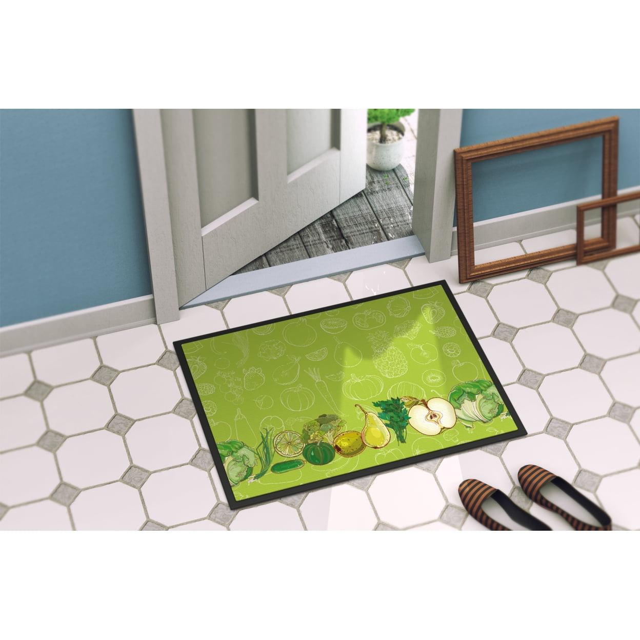 Fruits and Vegetables in Green Door Mat