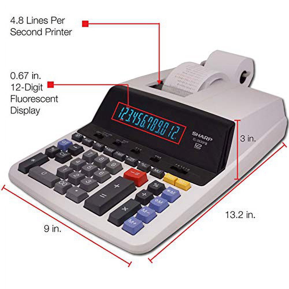 Sharp EL-2630PIII Printing Calculator with 12-Digit Fluorescent Display, Black/Red