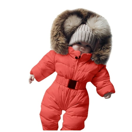 

KDSJSXW Baby Girls Snowsuit Romper Hooded Warm Outerwear Jacket Jumpsuit Coat Winter Warm Outerwear Romper Boys Hooded Jumpsuits Padded Thick Coat (orange 70)