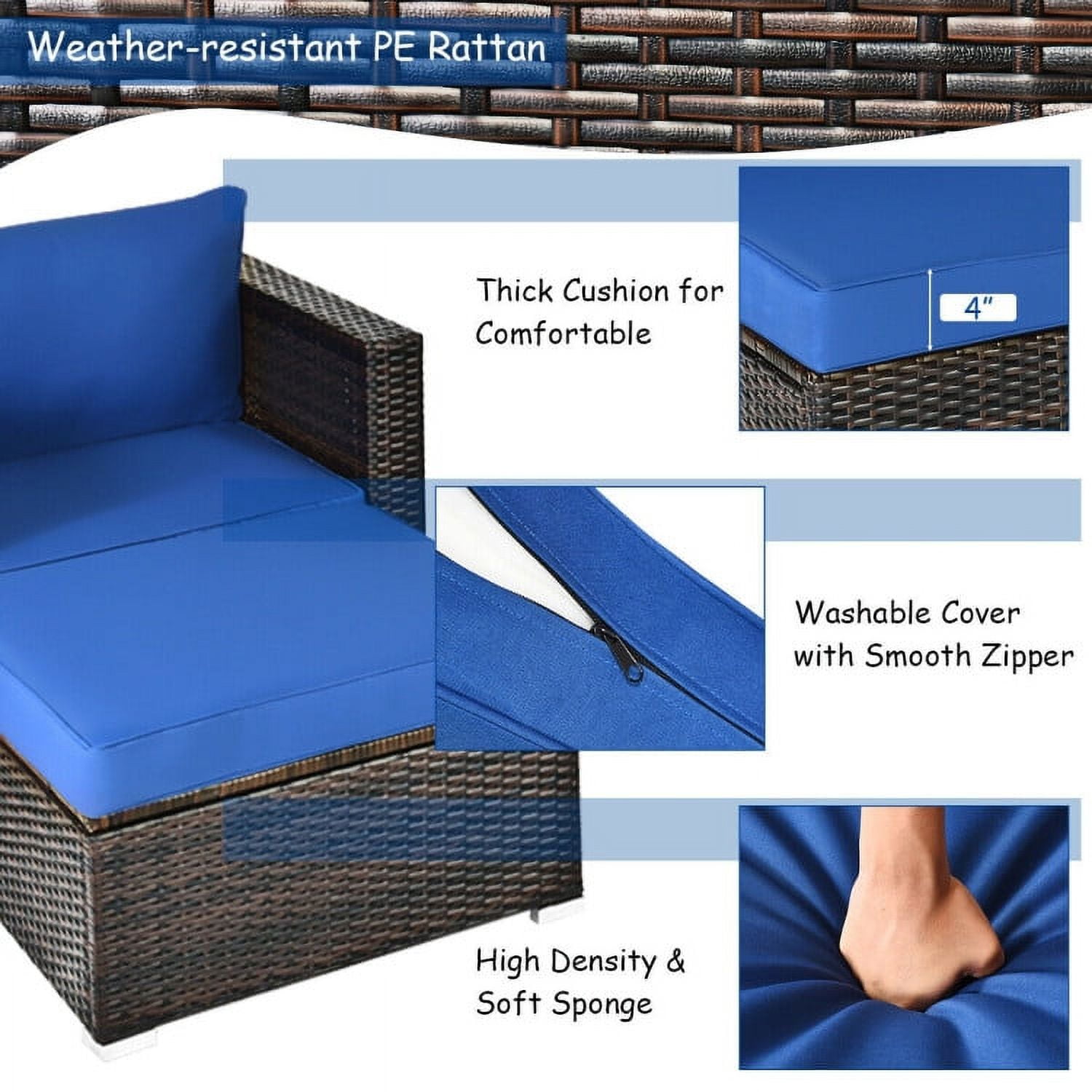 Aimee Lii 6 Pcs Patio Rattan Furniture Set with Sectional Cushion, Outdoor Deck Furniture, Blue Aimee Lii 6 Pcs Patio Rattan Furniture Set with Sectional Cushion, Outdoor Deck Furniture, Blue
