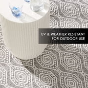 NICOLE MILLER NEW YORK Corin Ogee Indoor Outdoor Area Rug, UV Fade Resistant, Low Pile, Warm Grey/Cream, 5'2x7'2