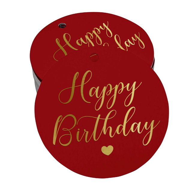 Inkdotpot 50 Pack Real Gold Foil Paper Tag Happy Birthday Favor Hang Tag