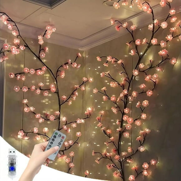 LED Tree Branch Lights for Wall 5.91 FT 96LEDs Cherry Blossom Lights Vine Lights with Remote and 8 Lighting Modes Cherry Blossom Garland Willow Vine for Bedroom Indoor Wall Wedding Christmas Decor