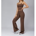 thumbnail image 4 of PISONIC Womens Workout Sets Two Piece Spaghetti Straps Crop Top Matching Straight Leg Pants Gym Work Pilates Outfits, 4 of 6