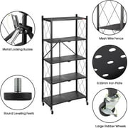 5 tier Storage Shelf, Foldable Shelf with Wheels,Storage Rack on Wheel, Foldable Shelf Unit, Foldable Storage Shelf Garage Shelves and Racks, Heavy Duty Metal Shelf, Kitchen Storage Shelf(2 PACK)