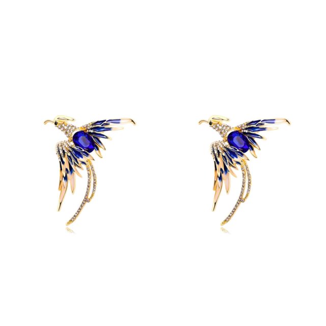 Sonducket Broche de pájaro de fuego colgante de pecho joyería de moda broches brillantes tamaño compacto novia exquisitos colgantes de boda Azul 2piezas