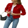 thumbnail image 1 of Women Button Down Jean Jacket Basic Long Sleeve Slim Fitted Denim Trucker Jacket Coat with Pocket, 1 of 4
