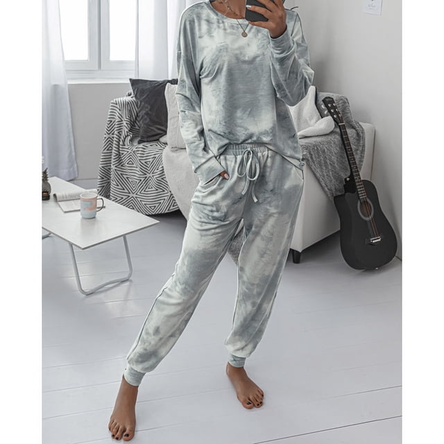 Conjunto de pijama de dos piezas Tie Dye para mujer, sudadera de manga larga con pantalón largo