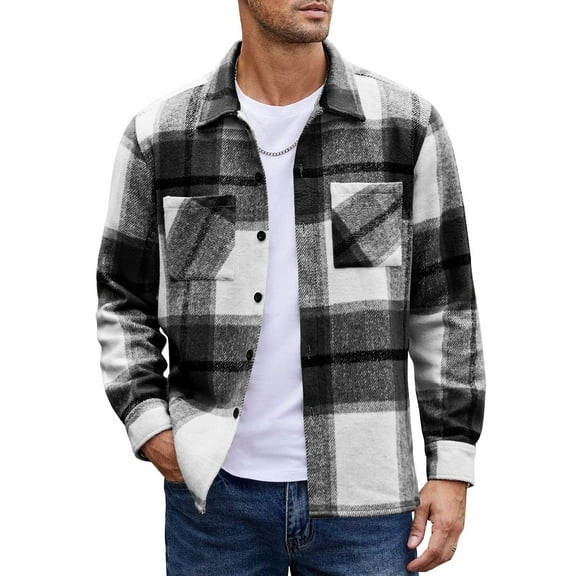 COOFANDY Men's Flannel Plaid Shacket - Casual Button Down, Long Sleeve Fleece Shirt Jacket with Pockets