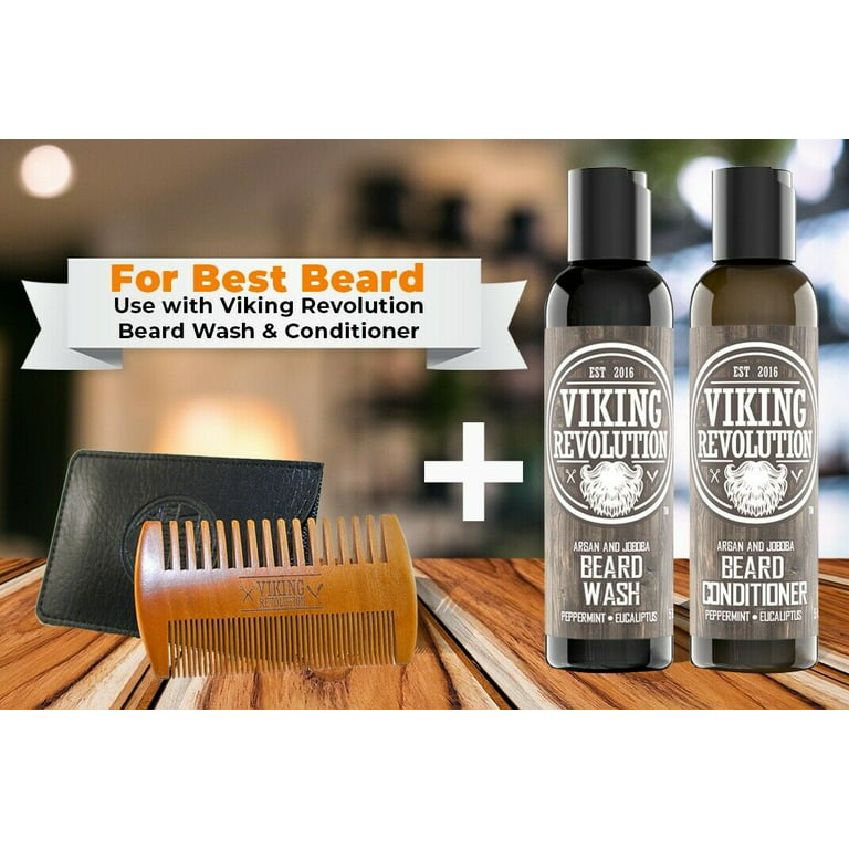 Viking Revolution - Wooden Beard Comb - Beard Brush Mustache Comb & Case -  Christmas Gifts For Men 